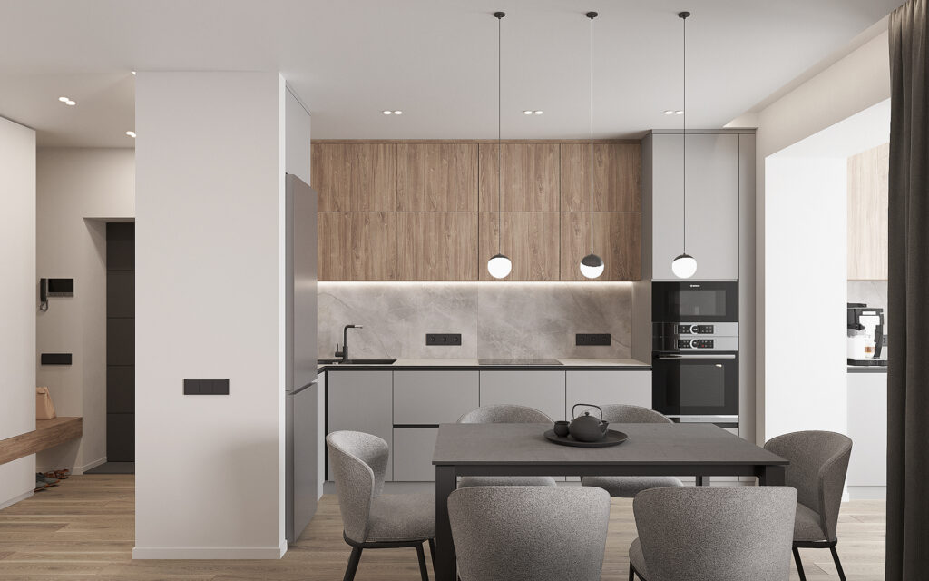 Pendentes Aspen aplicados em cozinha contemporânea