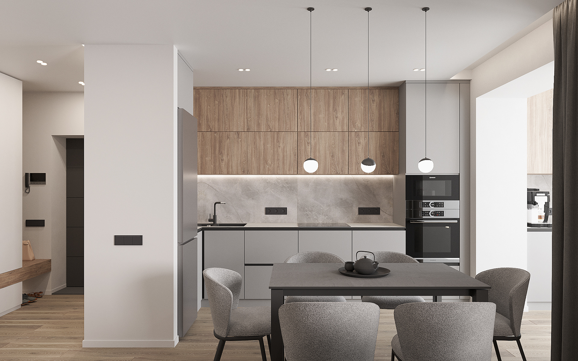 Pendentes Aspen aplicados em cozinha contemporânea