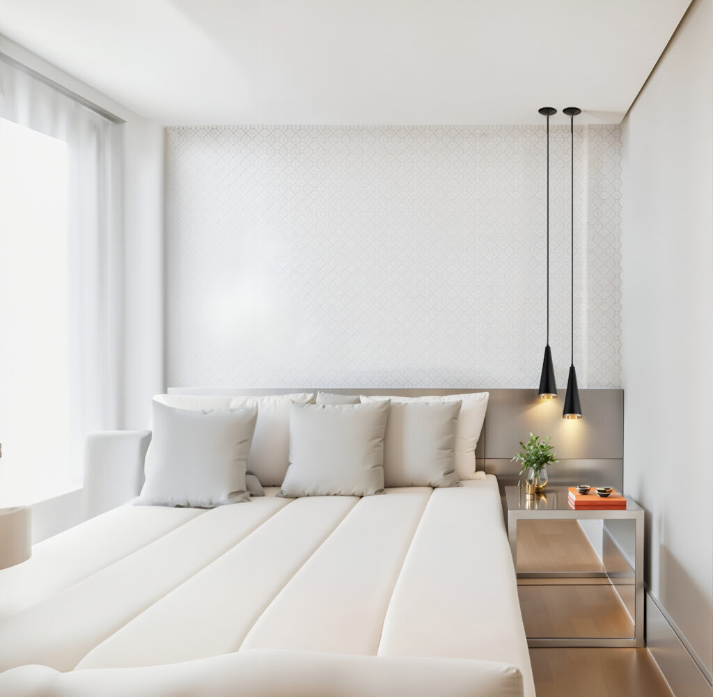 Pendentes Paris Premium aplicados ao lado da cama